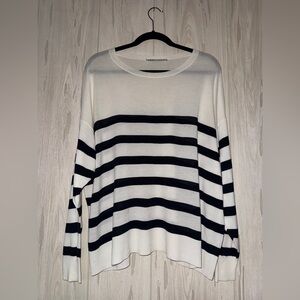 Zara Black and White Striped Crew Neck Sweater, Size Small